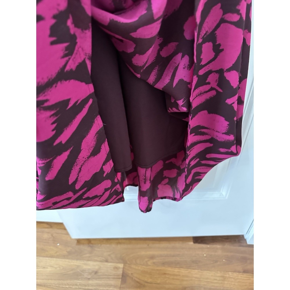 Who What Wear Midi Dress S Pink Brown Abstract Animal Print Long Sleeve Tiered - Picture 4 of 6